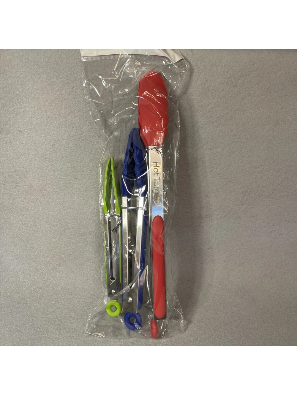 Non-Stick Kitchen Tongs Set of 3: 7, 9, 12-Inch Cooking Tongs Red Green Blue NEW